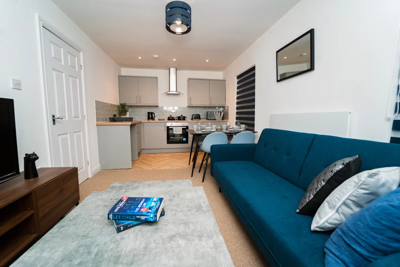 Open living space and kitchen