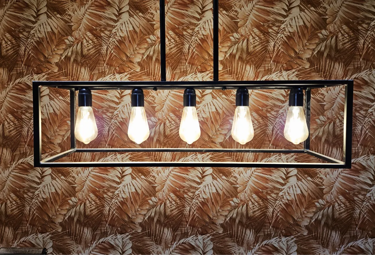 Dining room lighting and wallpaper